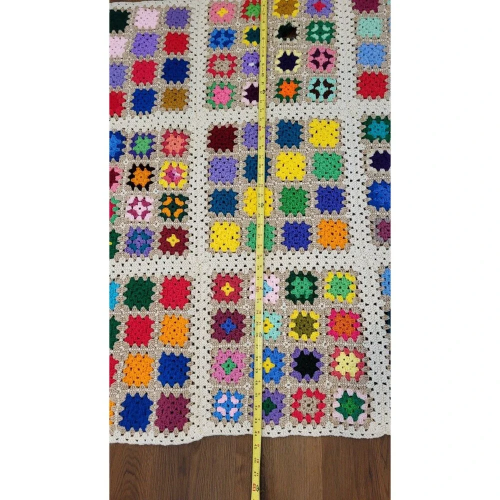 Handmade Crochet Granny Square Afghan Throw Blanket Multicolor 45x47 Cottage
